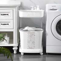 厂家直销大号三层脏衣篮 浴室塑料脏衣收纳篮 多功能带滑轮储物篮